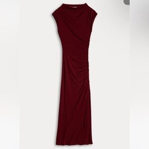 Robbie Bee Ruched Midi Dress. Burgundy. NWT.